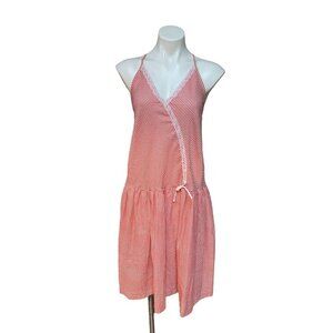 Vintage 70s Candy Stripe Sun Dress Red White Large Cross Back Drop Waist